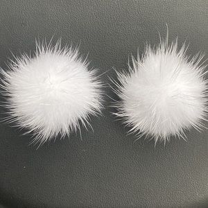 White genuine mink earrings, available as clip ons or for pierced ears